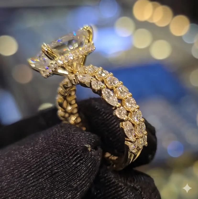 4CT radiant Cut Bridal set ring